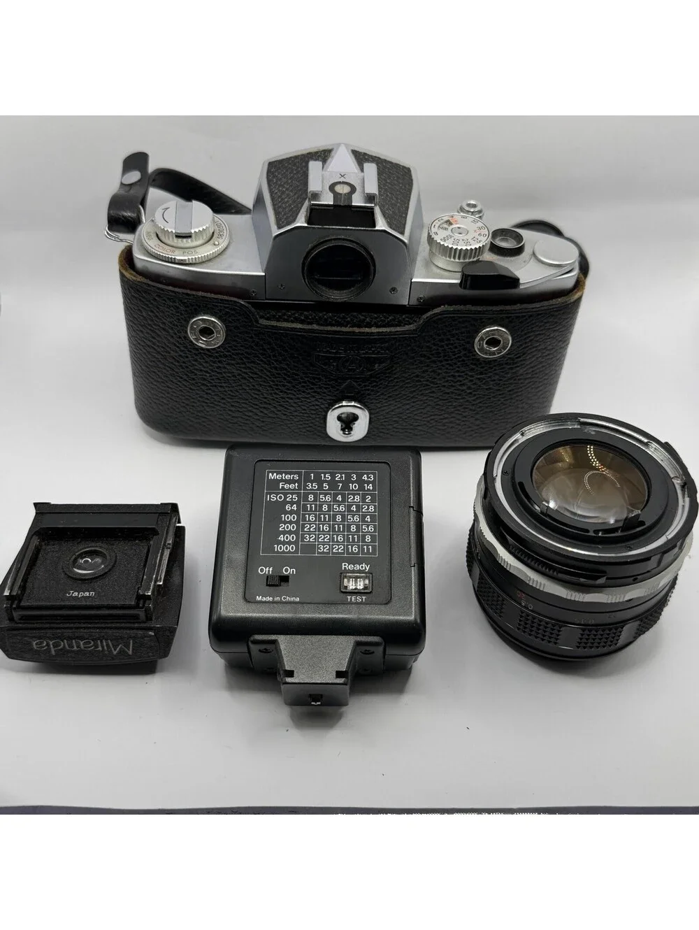 Miranda RE-II 35mm Film Camera Kit 50mm f/1.4 Lens Flash WLF Untested As-Is